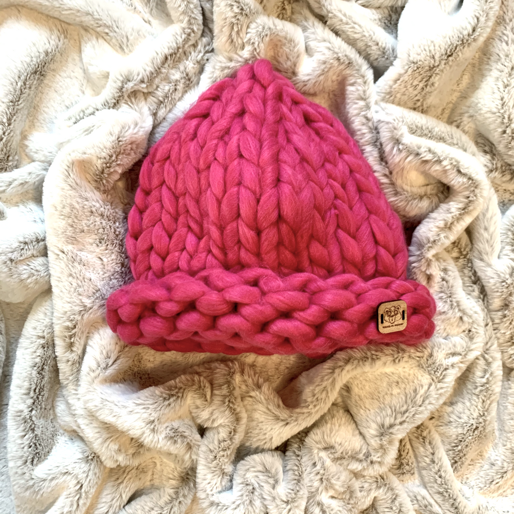 HOT PINK CHUNKY BEAR BEANIE